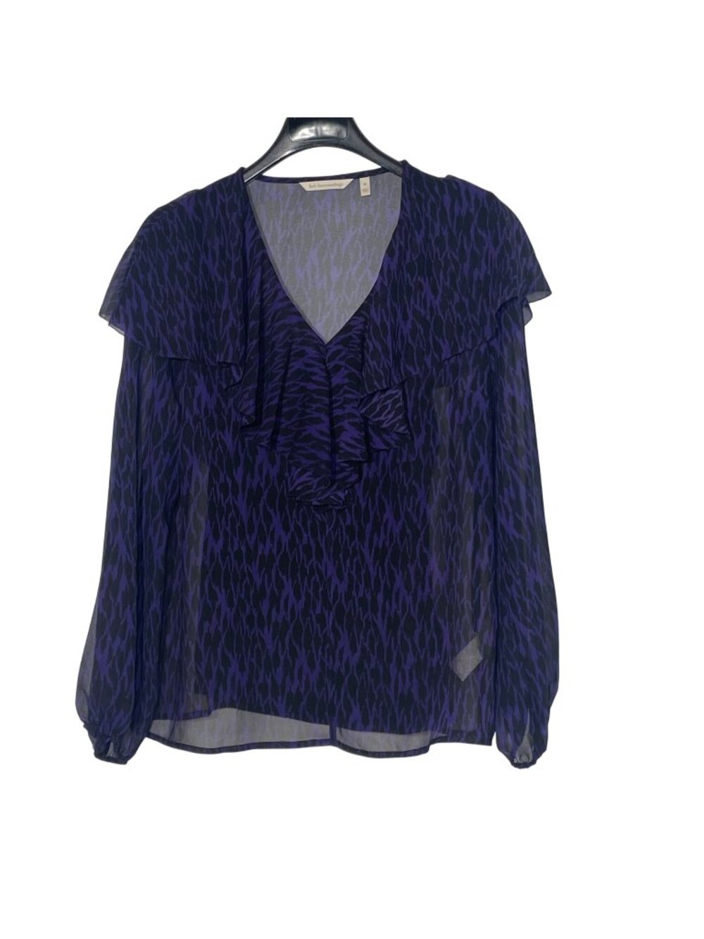 Soft Surroundings Ruffle Neck Animal Print Sheer Flowy Top Sz MED Cami Included